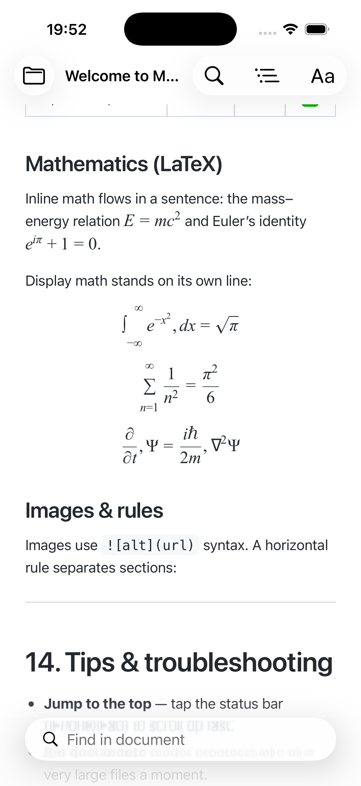 Matemáticas generadas y renderizadas en MD Reader