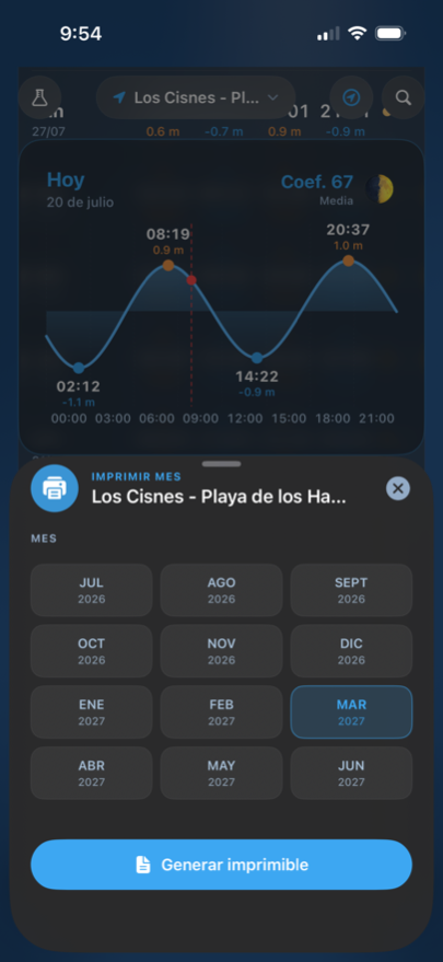 Selector de 12 meses para generar el informe imprimible