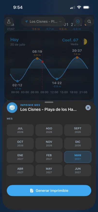 Selector de 12 meses para generar el informe imprimible