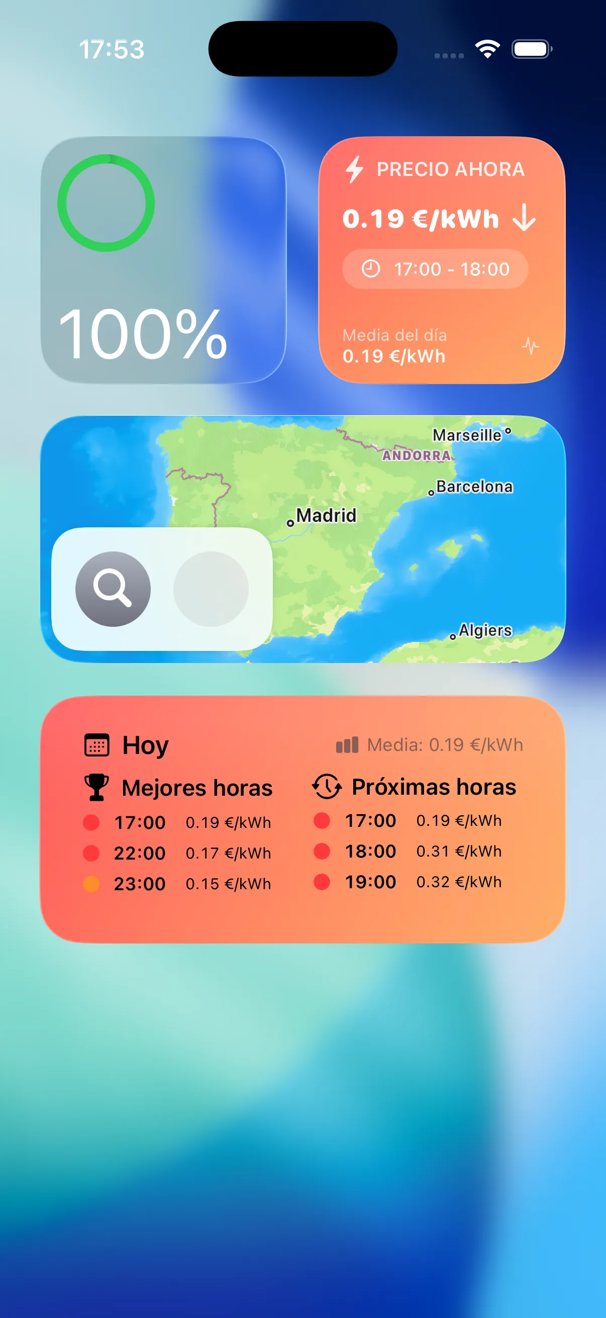 Widgets de la app en la pantalla de inicio del iPhone