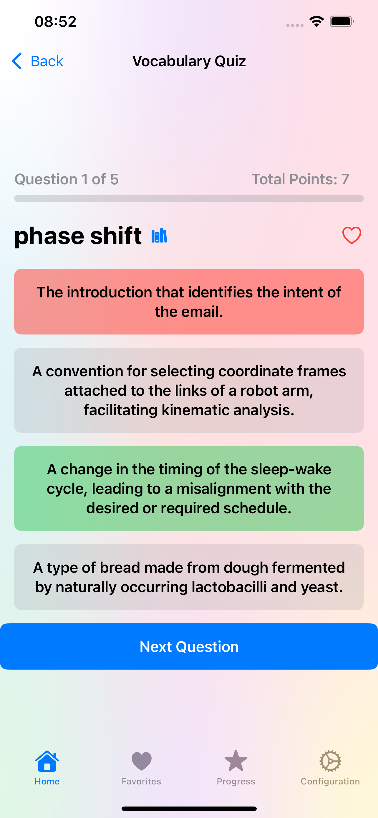 Captura de pantalla del juego del quiz de definiciones