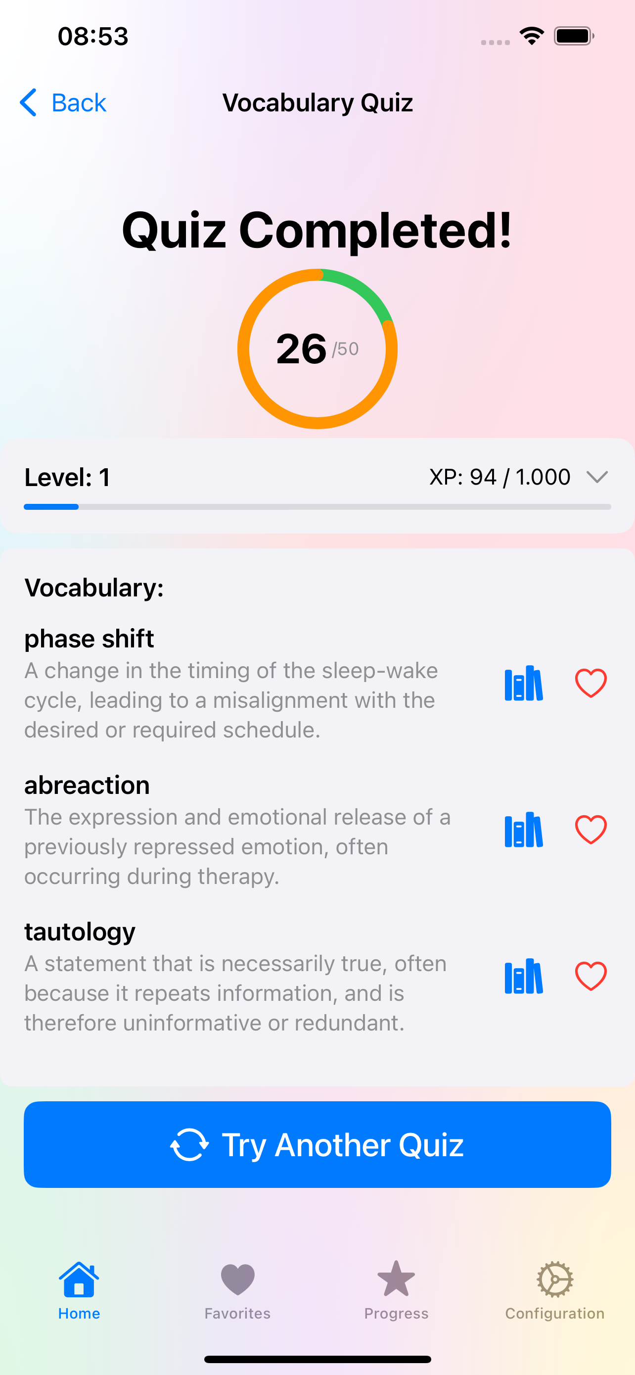 Captura de pantalla de los resultados del quiz completado