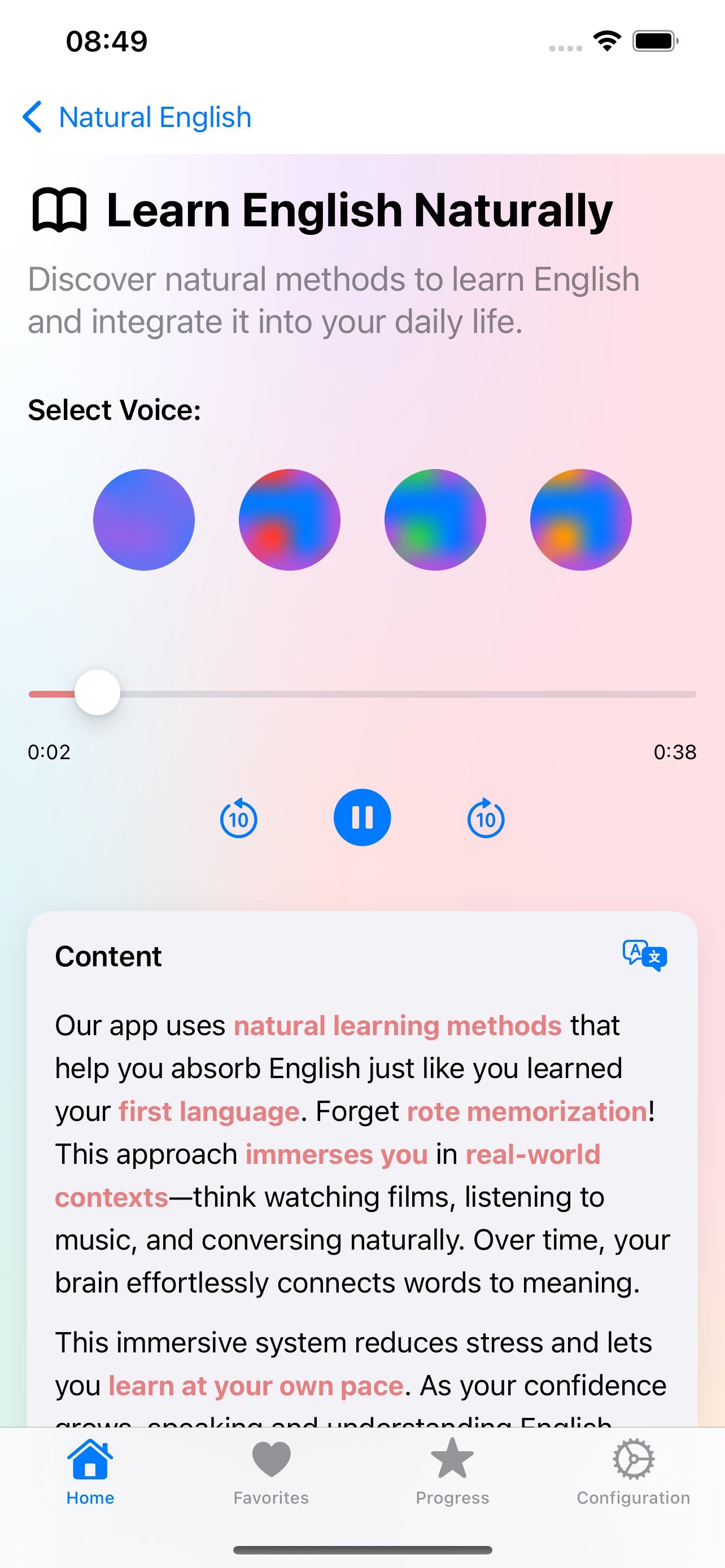 Captura de pantalla del artículo con esferas de selección de voz
