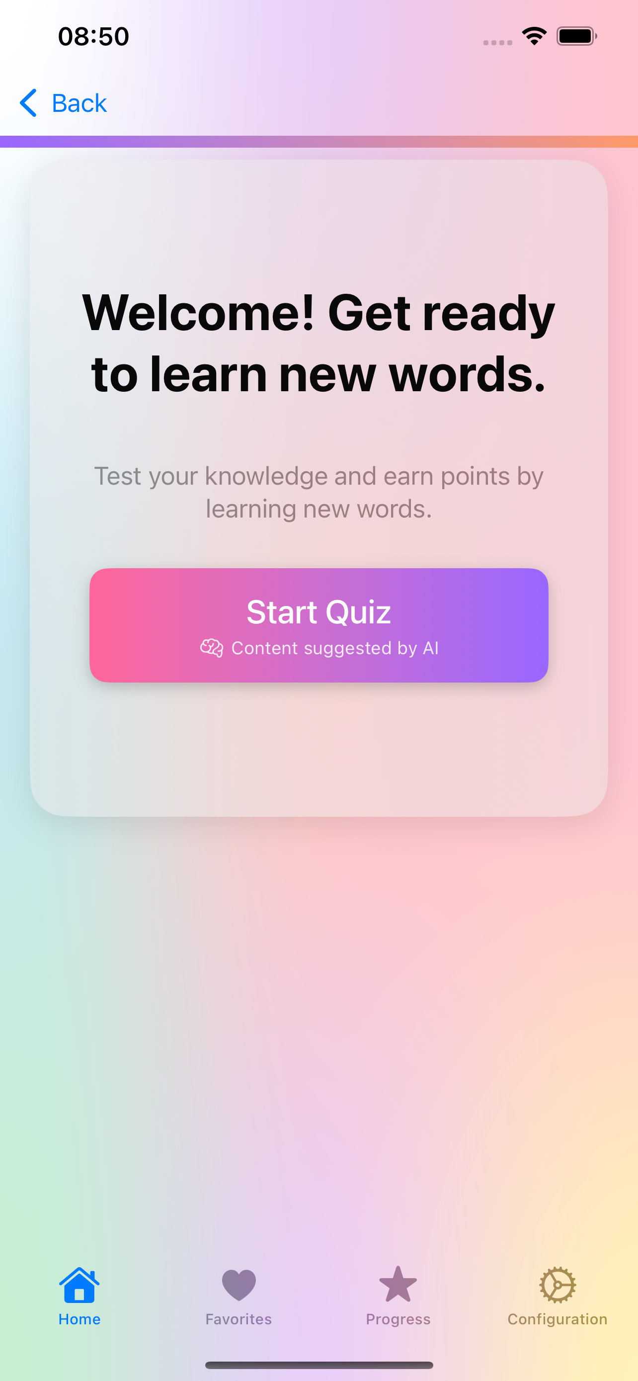 Natural English Apps App Start Quiz Screen